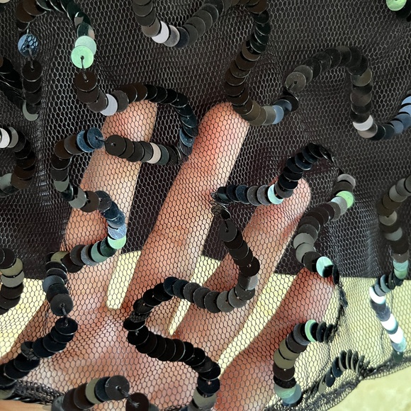 Vintage Betsey Johnson Black Sequin Mesh Flutter Two Piece - Picture 9 of 16